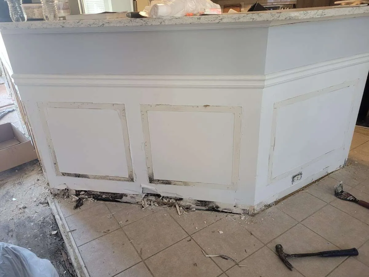 Water damage and mold on kitchen during Burst Pipe Cleanup in Spring Garden